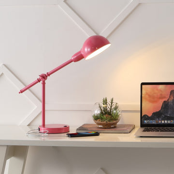 Curtis 20.25" Vintage Industrial Iron Adjustable Dome Shade LED Task Lamp with USB Charging Port - JONATHAN Y